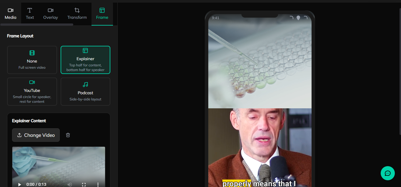 Video frame selection interface